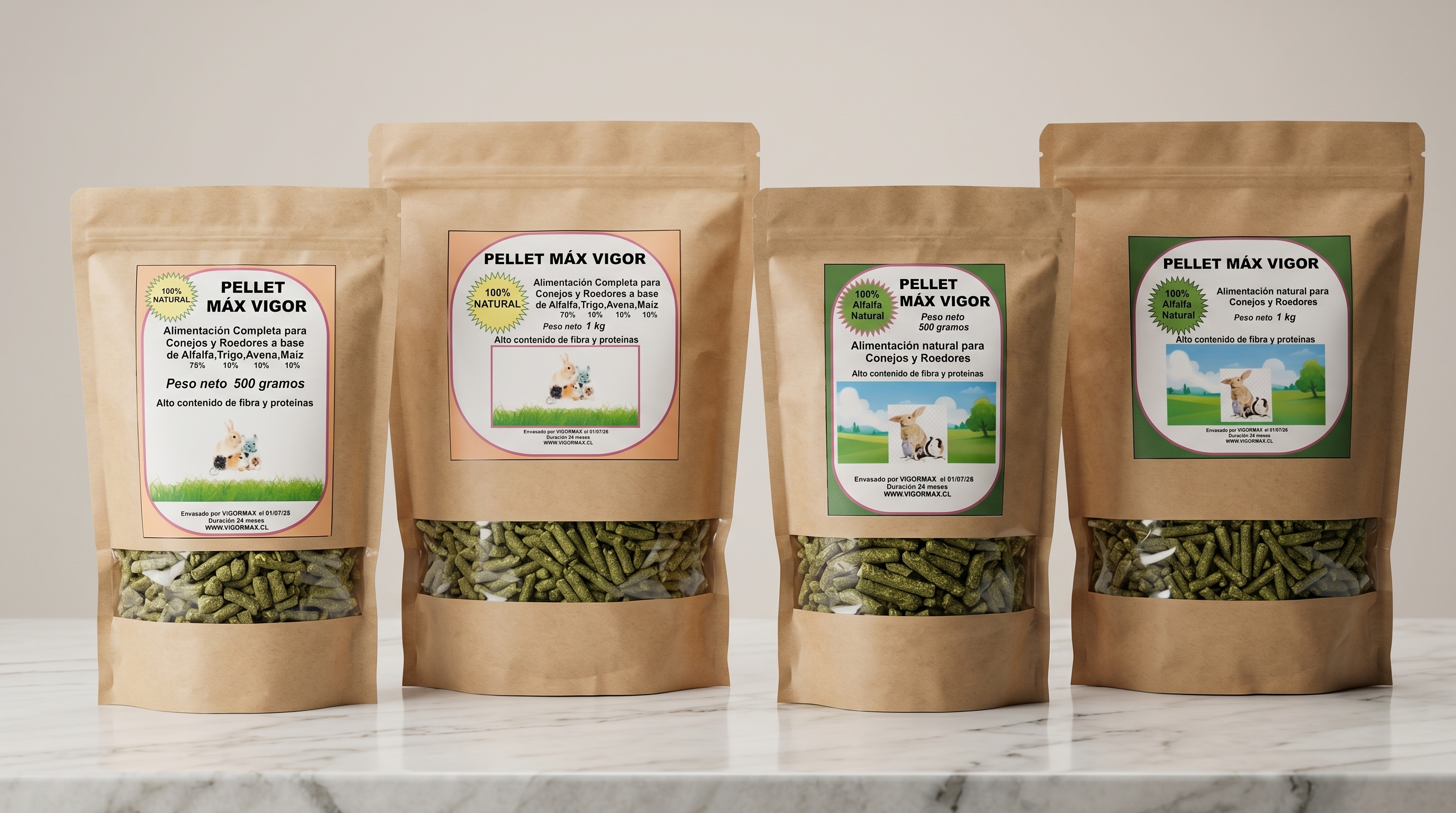 Bolsas de Pellet Máx Vigor, alimento natural para conejos y roedores